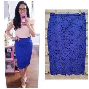 Banana Republic Eyelet Cobalt Blue Pencil Skirt